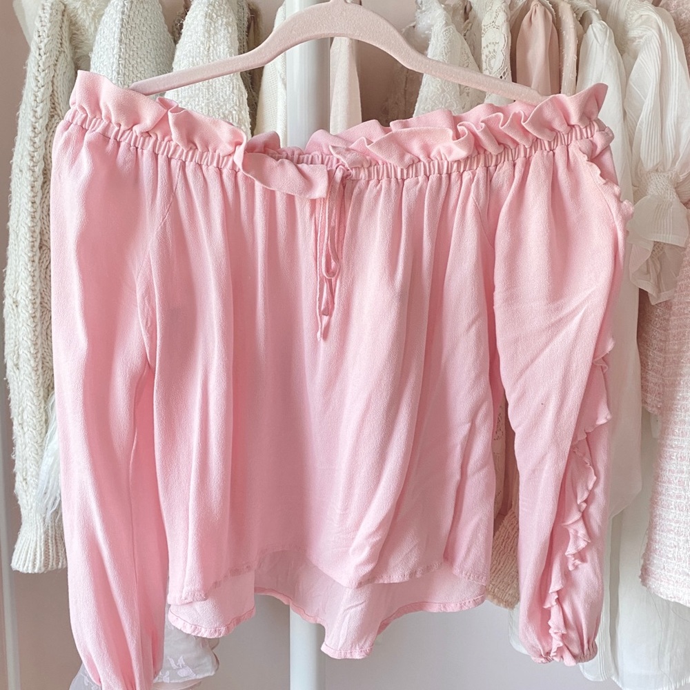 Pink Ruffle Off-the-Shoulder BP Blouse